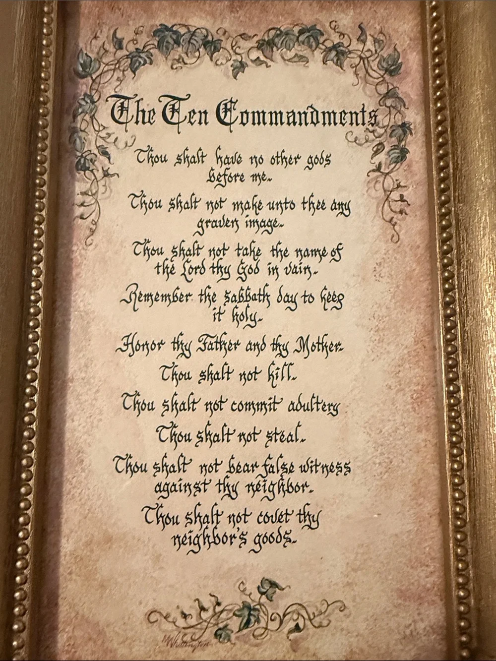 Gold Framed 'The Ten Commandments' Wall Art